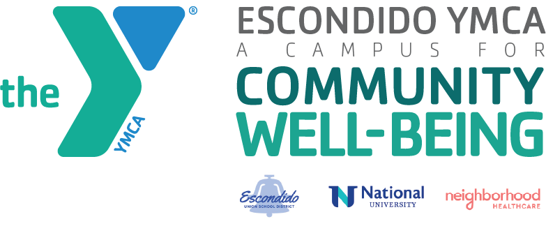 Escondido YMCA - A Campus for Community Well-Being wordmark with sponsor logos.