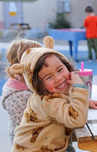 preschool child at bench