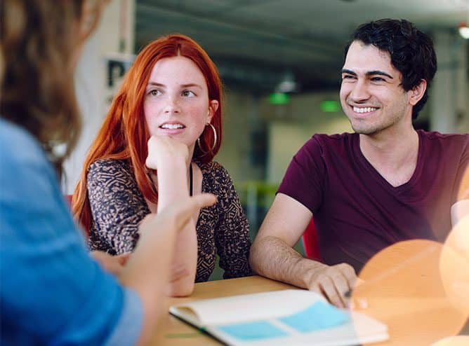 family consulting with staff