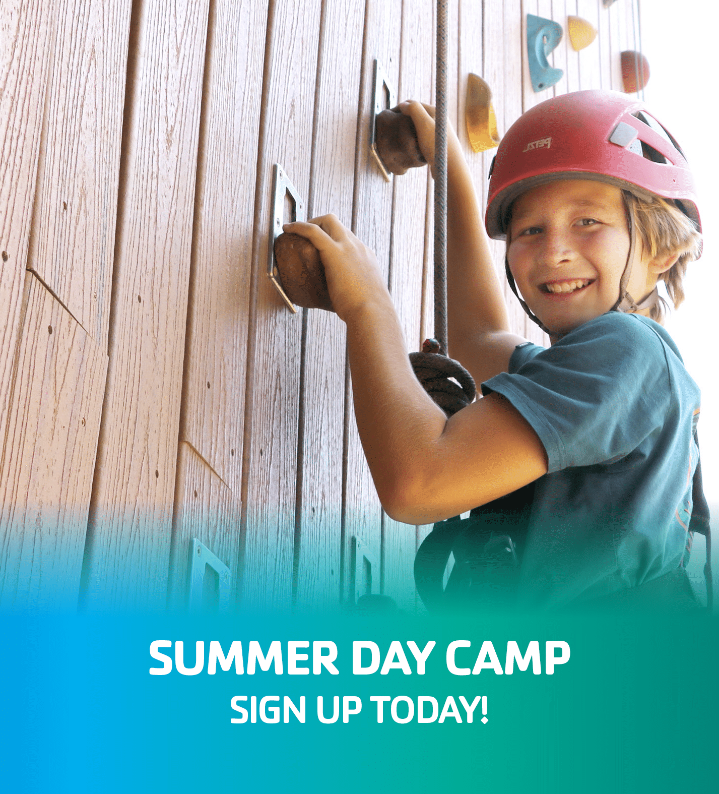 child climbing with summer day camp sign up