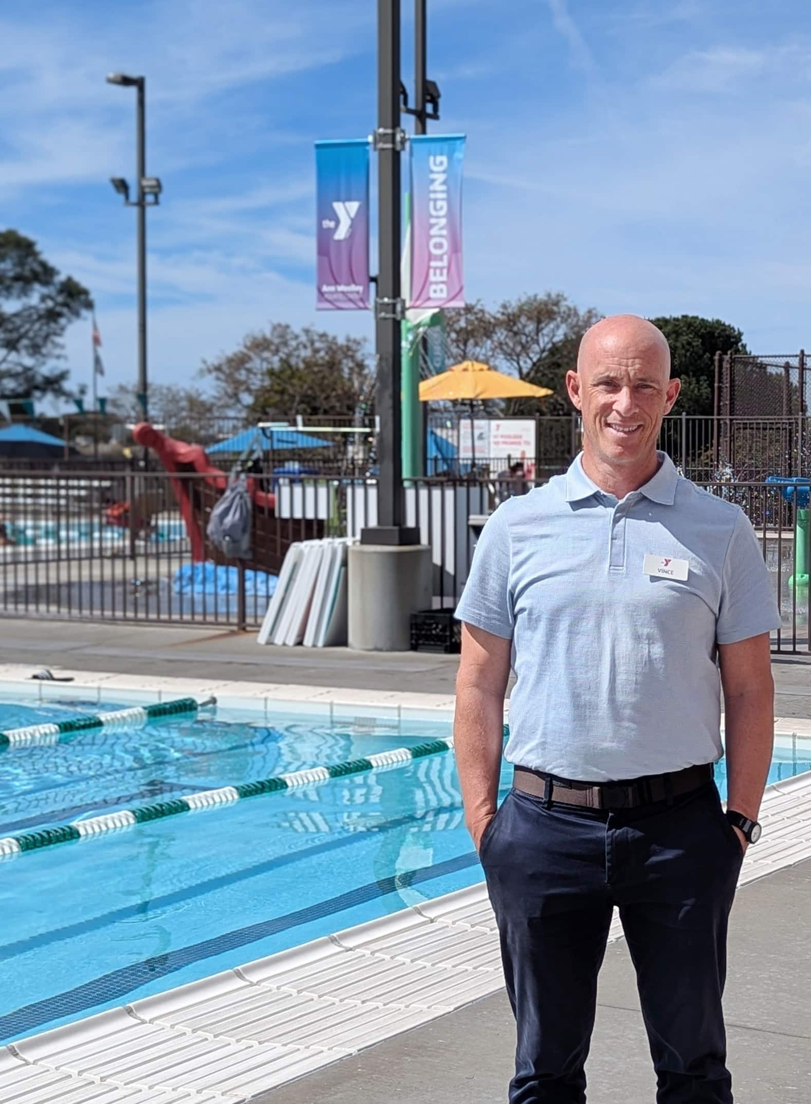 vince g by pool at dan mckinney family ymca